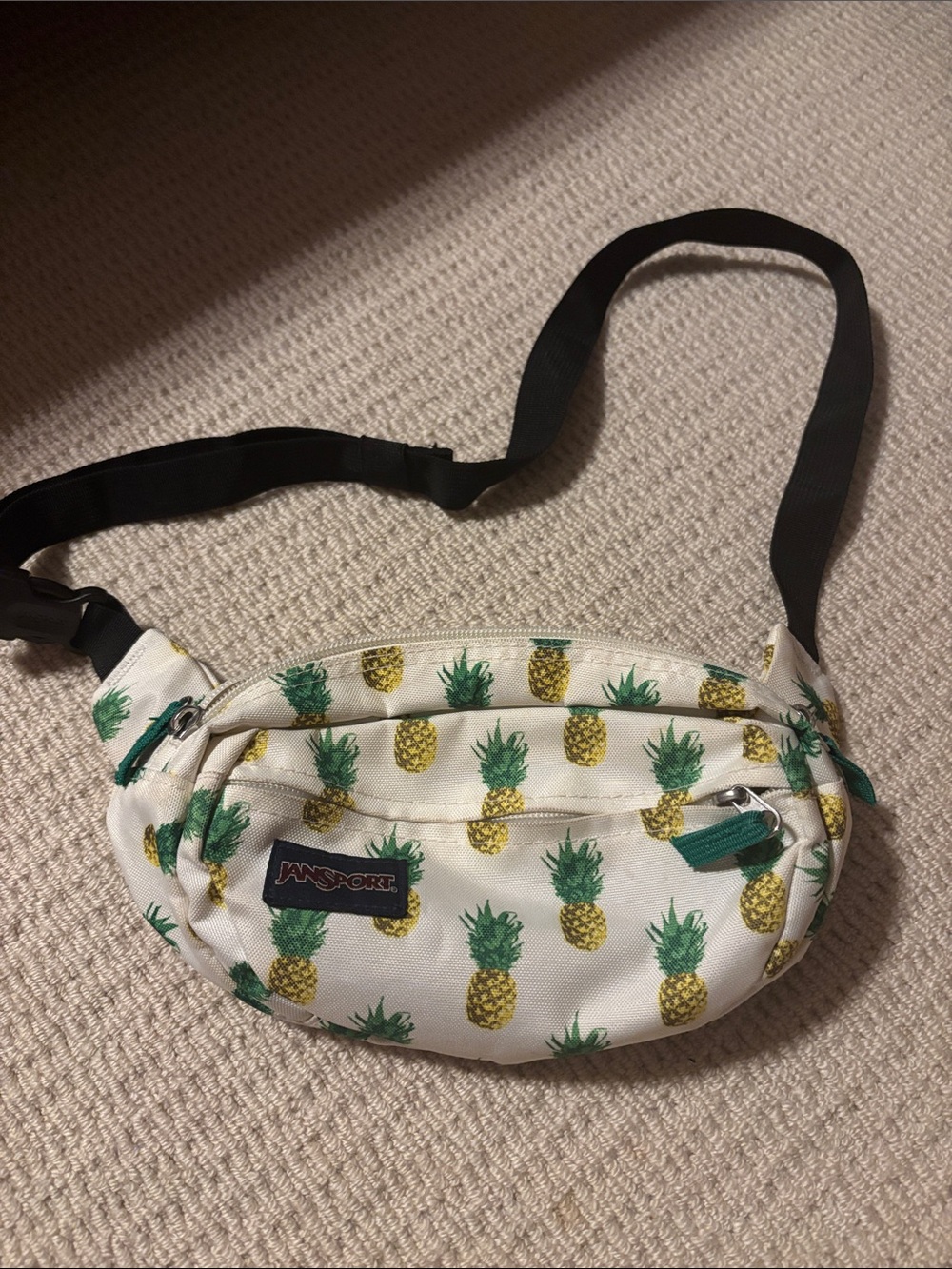 Jansport White Crossbody Fanny Pack Waist Bag with Pineapple Print